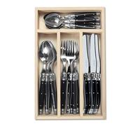 Andre Verdier Laguiole 24 Piece Cutlery Set in Wooden Display Box, Black