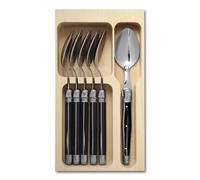 Andre Verdier Laguiole Debutant Set of 6 Table Spoons with Black ABS Handle-Made in France, Black