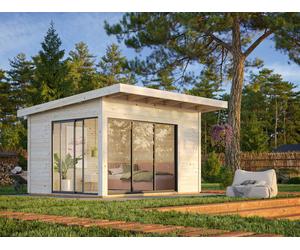 Andrea S (3.9x3m | 11.2m2 | 44mm) Modern Corner Summer House With Sliding Doors (Double Glazing Available)
