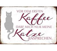 Andreaoy New Retro Metal Tin Sign|Before The First Coffee Cat Vintage Look Custom Vintage Sign for Wall Decor Retro Look|Home Club Bar Decorative Metal tin Sign 8x12 Inches