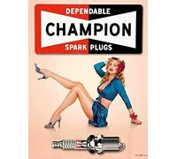 Andreaoy New Retro Metal Tin Sign|Champion Spark Plugs Sexy Pin Up Sign|Home Club Bar Decorative Metal tin Sign 8x12 Inches