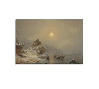 Andreas Achenbach Poster A Winter Landscape with Hunters on The Ice Picture Print Wall Art Poster Painting Canvas Posters Artworks Room Aesthetic 24x36inch(60x90cm)