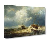 Andreas Achenbach Seascape Canvas Print | Gallery Wrapped 30mm Frame Wall Art | 24x16 inches | Ready to Hang | Modern Seascape Picture | Living Room Bedroom Lounge Office