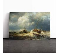 Andreas Achenbach Seascape Canvas Print | Gallery Wrapped 30mm Frame Wall Art | 24x16 inches | Ready to Hang | Modern Seascape Picture | Living Room Bedroom Lounge Office