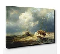 Andreas Achenbach Seascape Canvas Print | Gallery Wrapped 30mm Frame Wall Art | 30x20 inches | Ready to Hang | Modern Seascape Picture | Living Room Bedroom Lounge Office