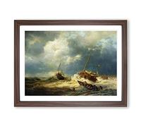 Andreas Achenbach Seascape Classic Painting Framed Print | A3 Walnut Framed Wall Art | Ready to Hang | Classic Historical Picture | Living Room Bedroom Lounge Office