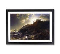 Andreas Achenbach The Coast of Sicily Framed Print | A2 Oak Framed Wall Art | Ready to Hang | Modern Beach Picture | Living Room Bedroom Lounge Office