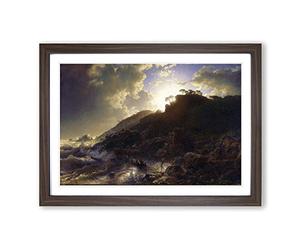Andreas Achenbach The Coast of Sicily Framed Print | A2 Walnut Framed Wall Art | Ready to Hang | Modern Beach Picture | Living Room Bedroom Lounge Office