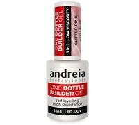 Andreia Professional Gel Builder Nail Construction - Triphasic 3 in 1 Low Viscosity - LED & UV Builder Gel in a Bottle - Nail Extension - Self Levelling High Resistance - Colour Glitter Pink 14ml
