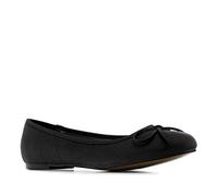 Andrés Machado Classic Black Faux Pull Leather Flats for Women - TG104 - Ballet Flat Closed Toe Block Heel, Bow Detail on Vamp - Special Large Sizes UK 9 / EU 42