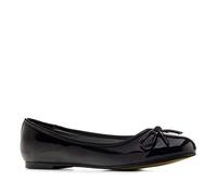 Andrés Machado Classic Black Patent Patent Flats for Women - TG104 - Ballet Flat Closed Toe Block Heel, Bow Detail on Vamp - Special Large Sizes - Black Patent UK 8 / EU 42
