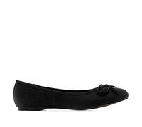 Andrés Machado Classic Black Pull Patent Flats for Women - TG104 - Ballet Flat Closed Toe Block Heel, Bow Detail on Vamp - Special Large Sizes - Black Pull UK 8 / EU 42