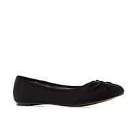 Andrés Machado Classic Black Satin Flats for Women - TG104 - Ballet Flat Closed Toe Block Heel, Bow Detail on Vamp - Special Large Sizes UK 10 / EU 43
