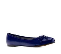 Andrés Machado Classic Deep Blue Patent Flats for Women - TG104 - Ballet Flat Closed Toe Block Heel, Bow Detail on Vamp - Special Large Sizes UK 13 / EU 46