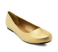 Andrés Machado Classic Gold Faux Soft Leather Flats for Women - AM539 - Ballet Flat Closed Toe Block Heel - Special Large Sizes UK 9 / EU 42