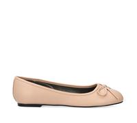 Andrés Machado Classic Soft Beige Patent Flats for Women - TG104 - Ballet Flat Closed Toe Block Heel, Bow Detail on Vamp - Special Large Sizes - Soft Beige UK 10.5 / EU 45