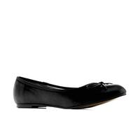 Andrés Machado Classic Soft Black Patent Flats for Women - TG104 - Ballet Flat Closed Toe Block Heel, Bow Detail on Vamp - Special Large Sizes - Soft Black UK 8 / EU 42