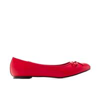 Andrés Machado Classic Soft Red Patent Flats for Women - TG104 - Ballet Flat Closed Toe Block Heel, Bow Detail on Vamp - Special Large Sizes - Soft Red UK 11 / EU 46