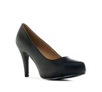Andrés Machado Platform Pumps Made of Black Faux Soft Leather for Women and Girls with a 3.54'' / 9cm Heel and Round Toe - AM293 - Special Size UK 11 /EU 44