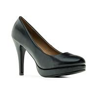 Andrés Machado Platform Pumps Stilettos for Women - AM453 Black Faux Soft Leather - 5.51" / 14cm Heel - Round Toe - High Heels/Heeled Shoes - Special Size UK 13 Child/EU 33