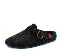 Andrés Machado - VAL - Unisex home slippers - Wool felt perfect for winter - Anti-slip sole and adjustable buckle - Black and Blue, size 37 EU / 4.5 UK Women / 3.5 UK Men