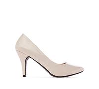 Andrés Machado - Women's Retro Style Shoes - 9,5 cm high Heel - AM422 - Round Toe - This Model is a Small Size - Beige Patent Leather - Size UK 3,5/EU 35