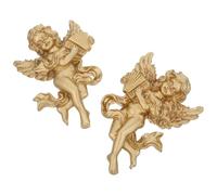 ANDRESLAD 1 Pair Gold Resin Angel Wall Decor with Harp Mini Angel Figurines for Living Room Bedroom Home Wall Sculpture Art Ornament