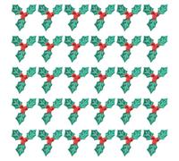 ANDRESLAD 100Pcs DIY Christmas Holly Berry Leaves Fabric Ornaments, Red and Gold Decorative Xmas Leaf Embellishments for Holiday Crafts and Wreaths