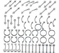ANDRESLAD 120Pcs Durable Stainless Steel Body Piercing Jewelry Set Navel Rings Nose Rings Eyebrow Nails for Women Chic Mix for Summer Fashion and Beach Style