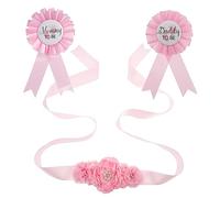 ANDRESLAD 1set Mommy Daddy Maternity Sash and Badge Pregnancy Flower Belly Belt for Shower and Maternity Photos Comfortable Design for Expecting Parents