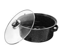 ANDRESLAD 24cm Enamel Grill Pan with Lid Nonstick Roasting Pan for Sweet Potato Meat and Vegetable Induction-Compatible Cast Iron Cookware for Stove Top and Oven Use