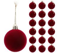 ANDRESLAD 24pcs Burgundy Flocked Baubles Set 5CM - Small Dark Red Christmas Tree Hanging Decorations for Valentine’s Day and Xmas Holiday Party