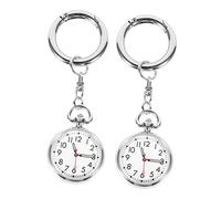 ANDRESLAD 2pc Keychain Pocket Watch for Students Stylish Fob Watch Modern Design Lightweight Portable for Efficient Exam Timing Silver