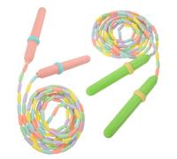 ANDRESLAD 2Pcs Adjustable Bamboo Beaded Jump Rope for Beginners - Soft Childrens Skipping Rope Set in Rainbow Pink Green for Playground Fitness Training