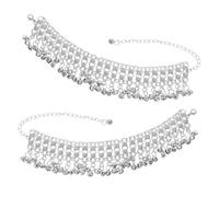 ANDRESLAD 2pcs Boho Multi-layer Bell Anklet Adjustable Link Chain Foot Bracelet for Women Vintage Jingling Ankle Chain Jewelry for Belly Dance Beach Vacations and Casual Wear