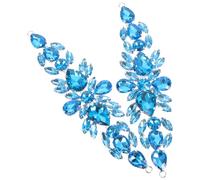 ANDRESLAD 2PCS Bridal Flower Rhinestone Appliques Lightweight Crystal Embellishments for Wedding Shoes Dress DIY Decorations Elegant Lake Blue Patch