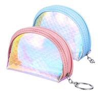 ANDRESLAD 2pcs Cute Mermaid Coin Purse Small Zippered Wallets with Iridescent Design for Girls Compact Mini Clutch with Key Ring for Easy Attachment to Bags