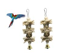ANDRESLAD 2pcs Hanging Parrot Corn Leaf and Wood Block Design Safe Bird Bite for Cockatiels Parakeets and Small Birds Indoor Cage Foraging Exercise Playground