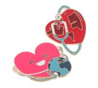 ANDRESLAD 2pcs Heart Shaped Nurse Badge Pin Metal Stethoscope Brooch for Nursing Staff Women Doctors Lightweight Uniform Accessory with Globe Design Nursing Essentials