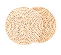 ANDRESLAD 2pcs Heat-resistant Hand-woven Corn Husk Placemats Natural Braided Insulation Mats for Dining Table Protection Non-slip Decorative Round Mats for Home and Outdoor Use