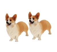 ANDRESLAD 2pcs Lifelike Small Corgi Dog Models Decorative Statues for Home Office Desktop Decor Lightweight Plastic Educational Animal Figurines