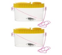 ANDRESLAD 2pcs Portable Critter Boxes Plastic Feeding Tool Yellow Insect Observation Containers for Boys and Girls Outdoor Exploration Stimulate Imagination