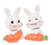 ANDRESLAD 2pcs Resin Shaking Head Bunny Figurines Cute Cartoon Rabbit Decorations for Desktop Car Cabinet Resin Material Fun and Versatile Home Office Ornaments