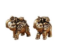 ANDRESLAD 2pcs Vintage Brass Lucky Elephant Figurines for Home Decor, Small Metal Animal Ornaments with Artistic Charm, Table Or Shelf Decoration for Good Luck