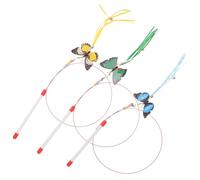 ANDRESLAD 3pcs Butterfly Bell Cat Teaser Stick Set with Colorful Simulation Wings Interactive Cat Indoor Play and Exercise Includes Yellow Blue Green Random Pattern Random Style