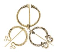 ANDRESLAD 3pcs Vintage Viking Brooches Set - Ancient Bronze Cloak Clasps and Shawl Pins with Curled, Snake, and Woven Designs - Medieval Clothing Jewelry for Women’s Costume and Sweater Decoration