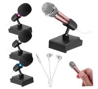ANDRESLAD 4 Sets Mini Microphones with Covers and Black Stands Portable Omnidirectional Recording Mics Compatible with Phones and Laptops Easy to Use for Singing and Chatting Entertainment