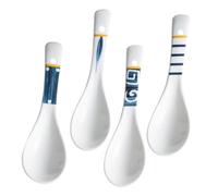 ANDRESLAD 4Pcs Ceramic Soup Spoons Handle Kitchen Tableware for Home Portable Lightweight Porridge and Soup Spoons with Hanging for Small Kitchens