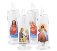 ANDRESLAD 4pcs Jesus Candle Lantern LED Votive Candle Holder Jesus s Light Lamp Warmer Church Catholic s Battery Operated Flameless s Religious s Solar Plastic