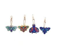 ANDRESLAD 4pcs Keychains DIY Toys for Adults Kids Resin Acrylic Butterflies Bee Keyring Rhinestones Decor for Bag Charm